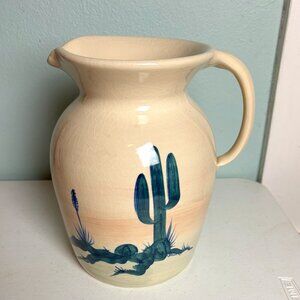 Ellis Prod Pottery Vintage Large Pitcher with Desert Motif